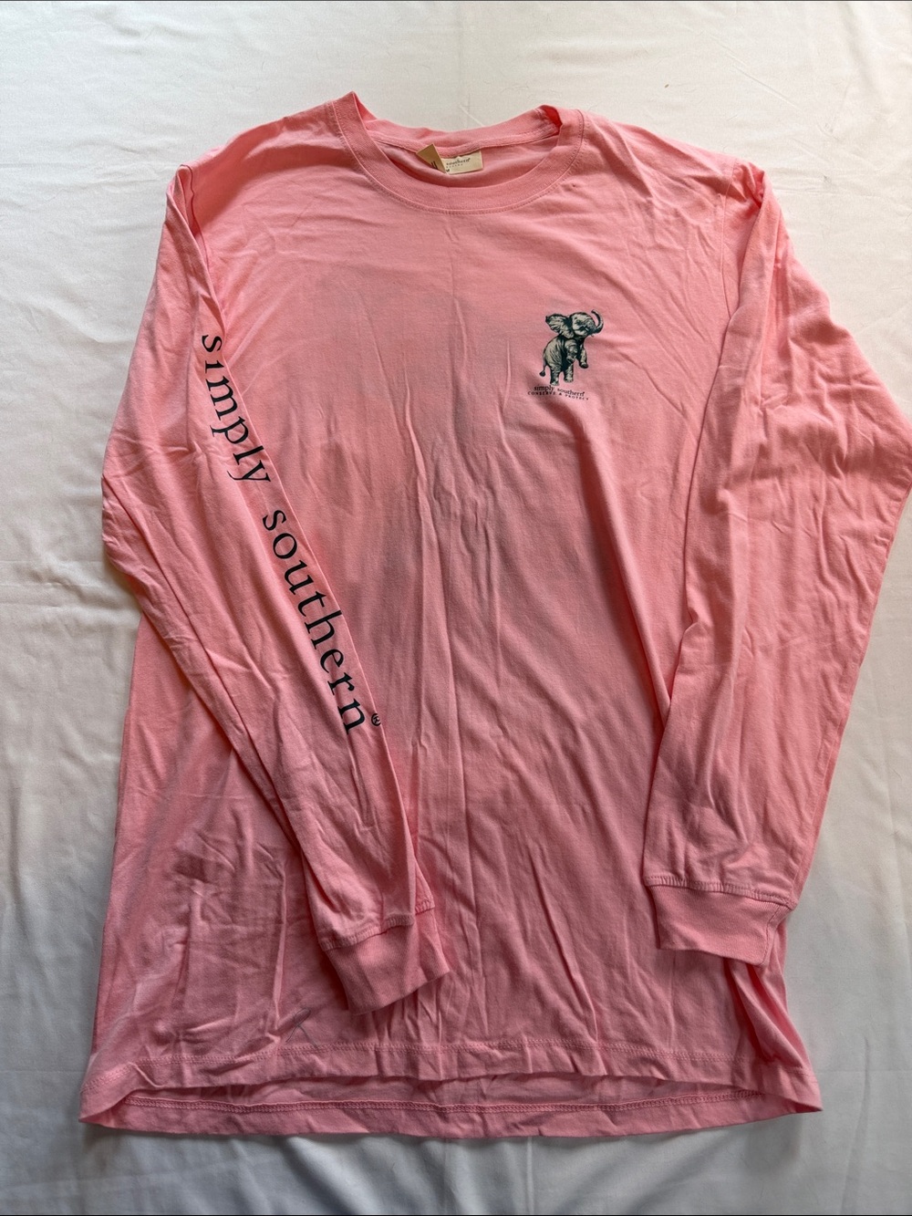 Simply Southern Long Sleeve Tee in Pink with Small Elephant